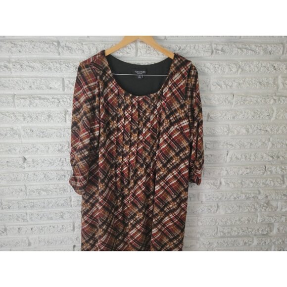 Perceptions Women Dress Extra Large XL Shirt Knit Mini Brown Plaid PLA11E - Picture 4 of 12